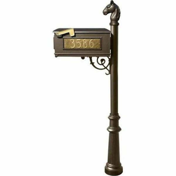 Lewiston Mailbox Post System with Fluted Base & Horsehead Finial & 3 Cast Plates Bronze LMC-801-BZ
